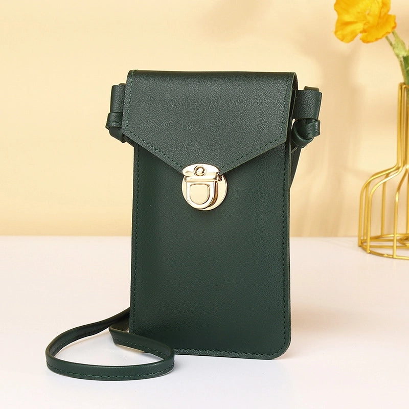 Women's Small Pu Leather Solid Color Elegant Square Lock Clasp Phone Wallets