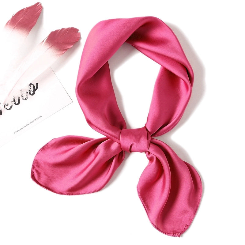 Simple Solid Color Scarf Women's Silk Small Square 70cm Basic Matching Shirt Professional Scarf Tie Hair