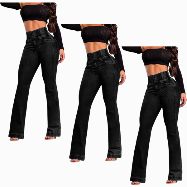 🔥Hot Sale🔥Women's Back Shirred Button Front Jeans High Waist Pants with Pockets