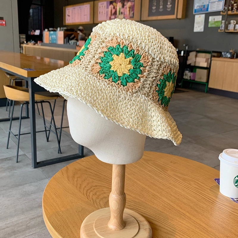 Women's Sweet Flower Flowers Wide Eaves Straw Hat