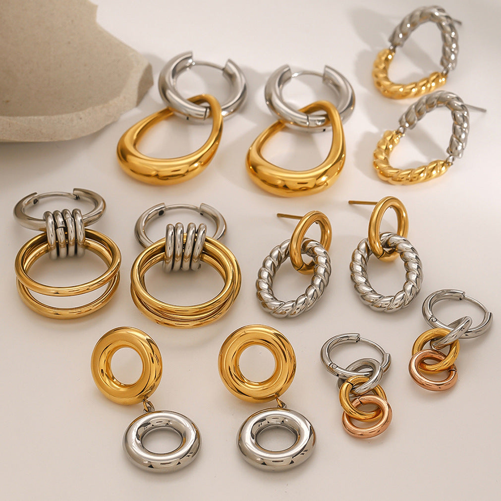 Stainless Steel Color Matching Circle Earrings Niche Ins Earrings Titanium Steel Earrings