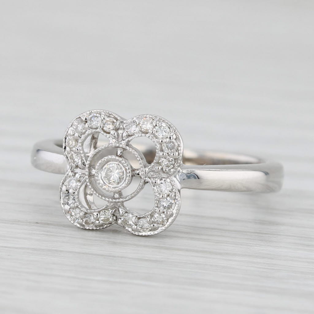 0.12ctw Diamond Flower Ring 14k White Gold Size 5.5