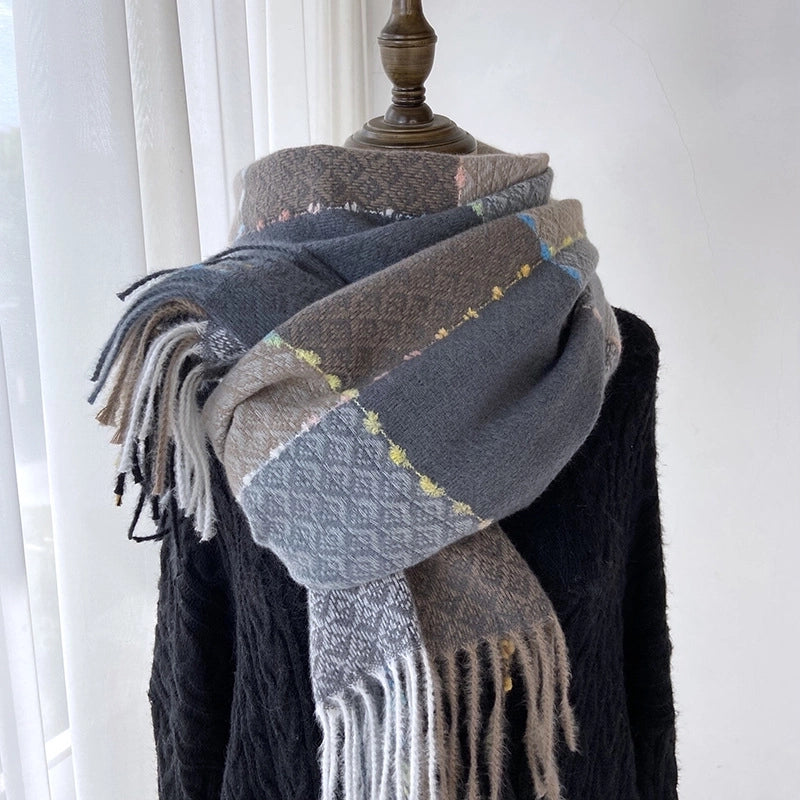 Women's Minimalist Color Block Imitation Cashmere Tassel Scarf