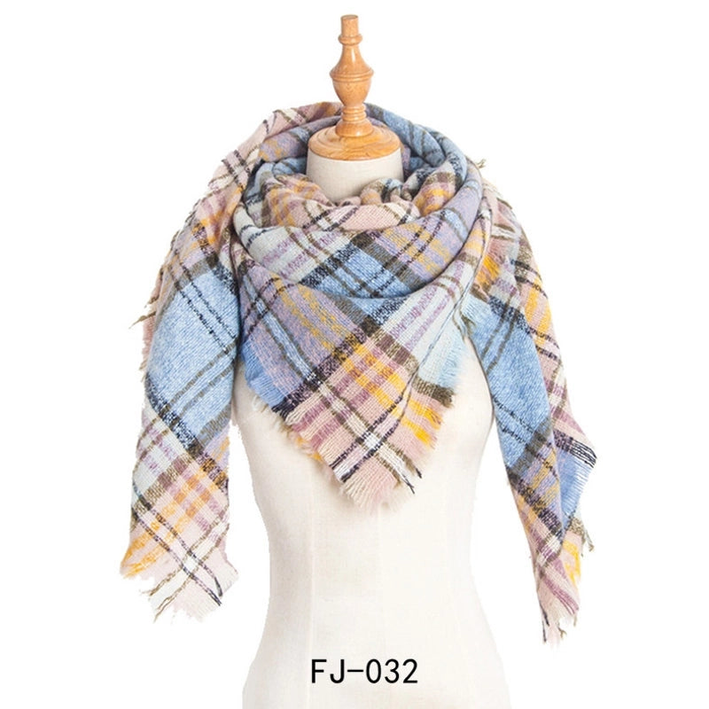 Autumn And Winter New Ring Yarn Thickened Double-sided Lattice Prick Scarf Scarf Women's Scarf Shawl Manufacturers