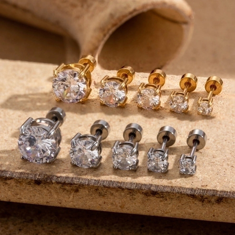 1 Piece Ear Cartilage Rings & Studs Minimalist Round 316L Stainless Steel  Plating Inlay Zircon