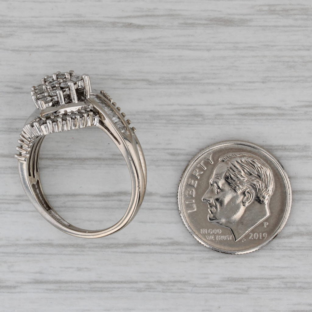 1ctw Diamond Cluster Bypass Ring 10k White Gold Size 7.25