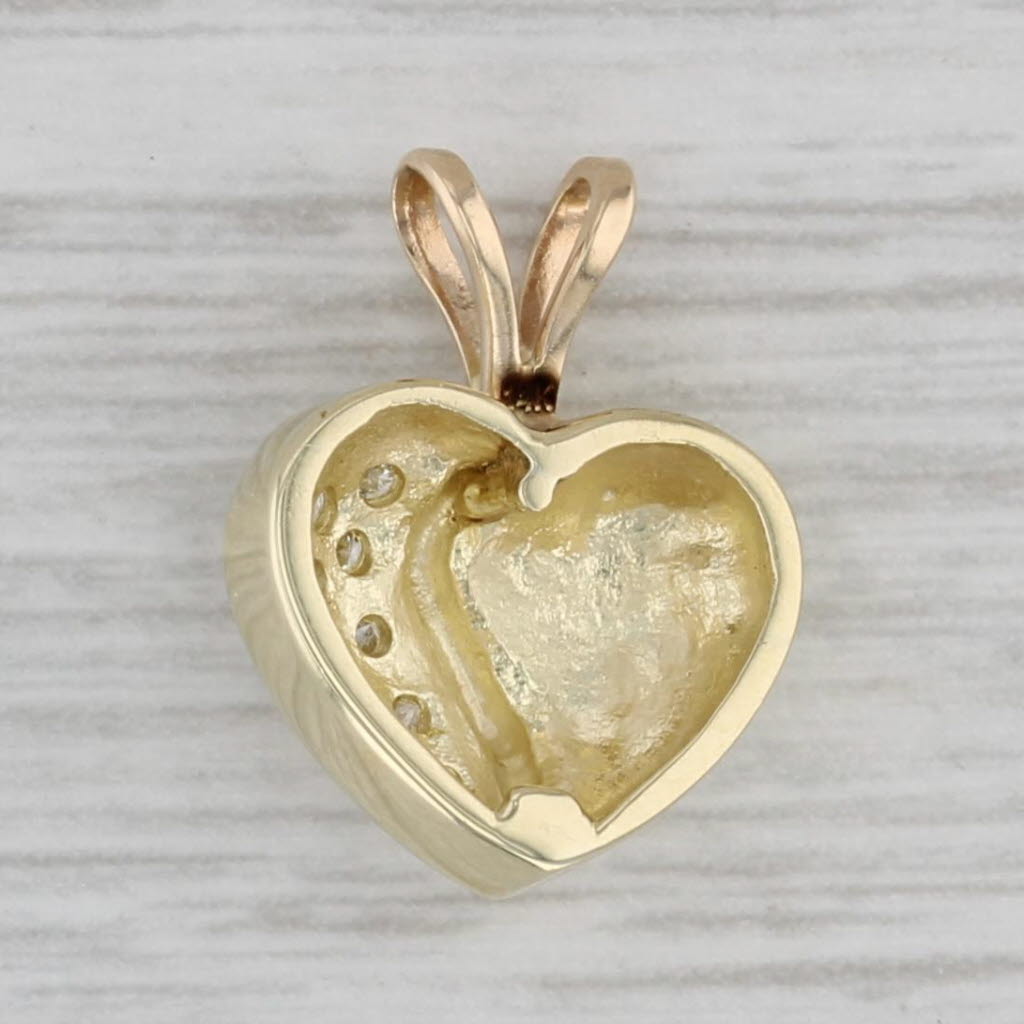 0.12ctw Diamond Puffy Heart Pendant 14k Yellow Gold Small Drop