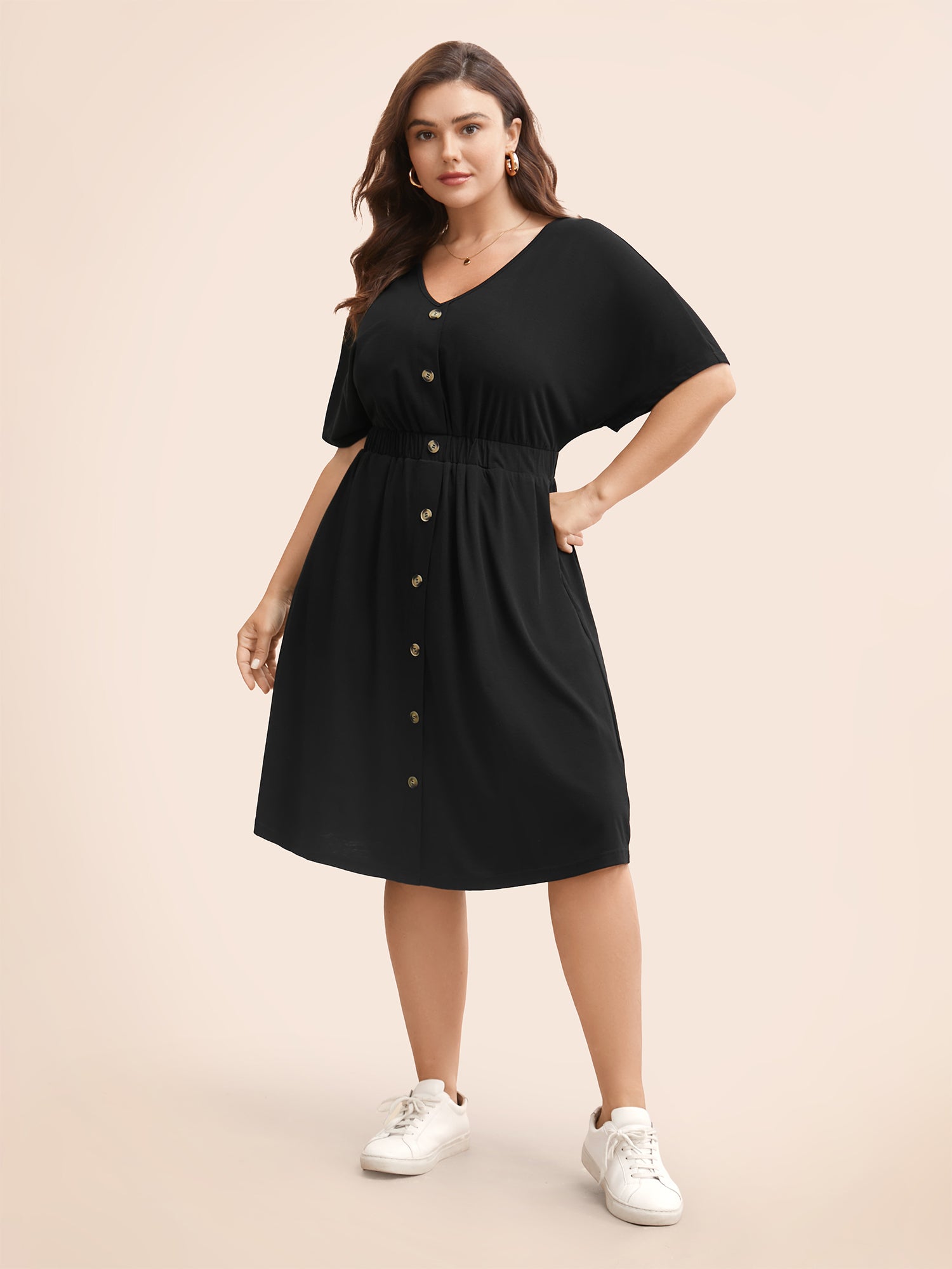 Supersoft Essentials Contrast Button Detail Shirred Pocket Dress