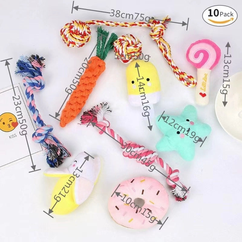Simple Cotton Rope Knot Molar Pet Toy 10 Piece Set
