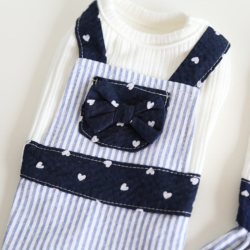 Striped Heart Printed Pet Dress&Tee
