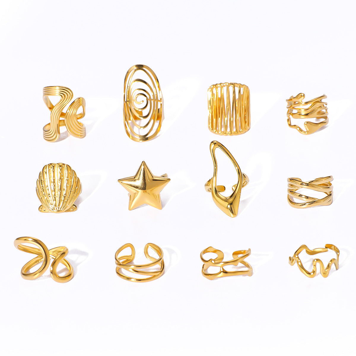 Open Ring Star Shell Textured Star Geometric Stainless Steel Electroplating Rings