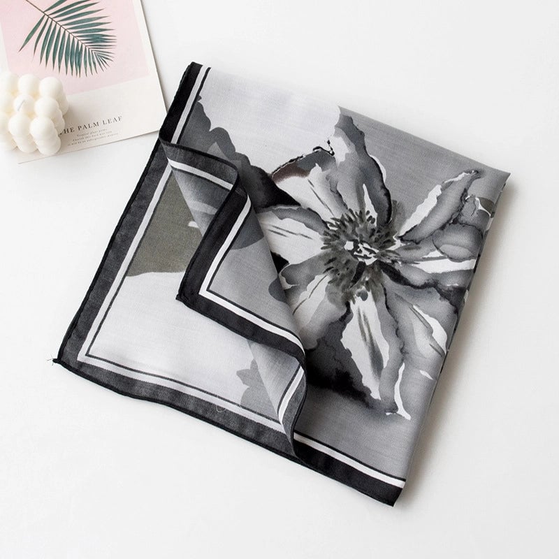 Women's Retro Plaid Flower Satin Silk Scarf