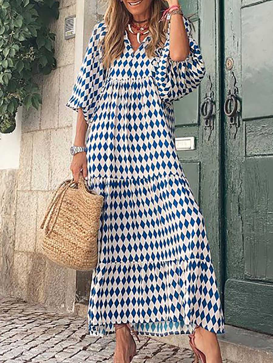 Printed Bubble Sleeve Dress