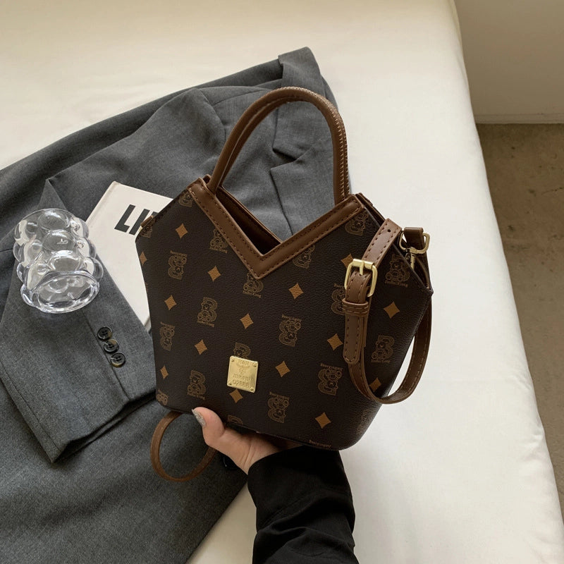 Women's Small PU Geometric Elegant Basic Sewing Thread Bucket Zipper Bucket Bag