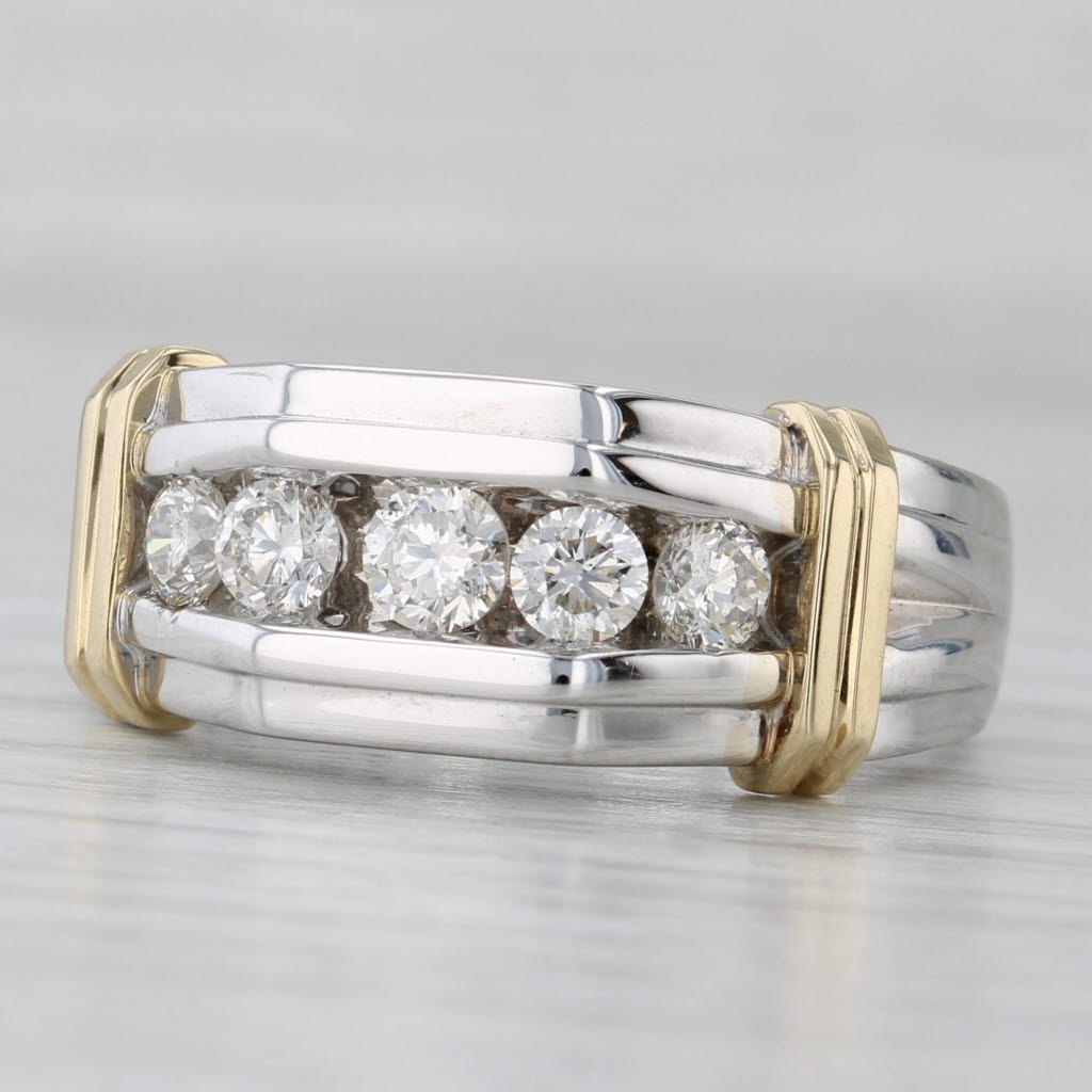 Men's Wedding Band 0.89ctw Diamond Ring 10k White Yellow Gold Size 11
