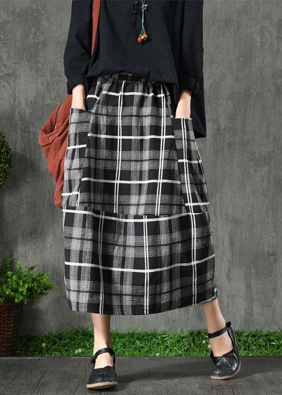 Vintage Black Plaid Pockets Patchwork A Line Fall Skirts