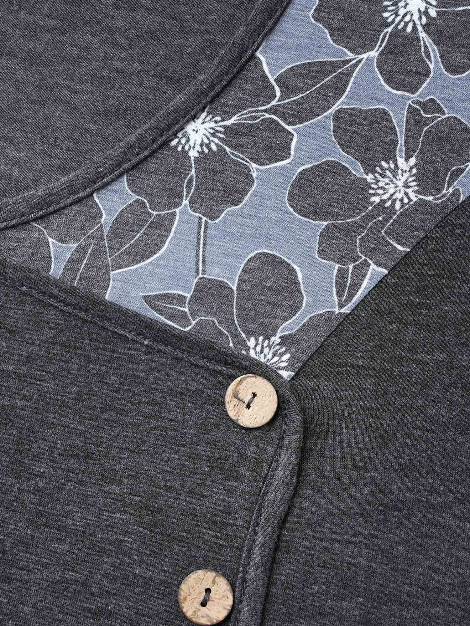 Printed Side-Buttons Wrap Knit Top
