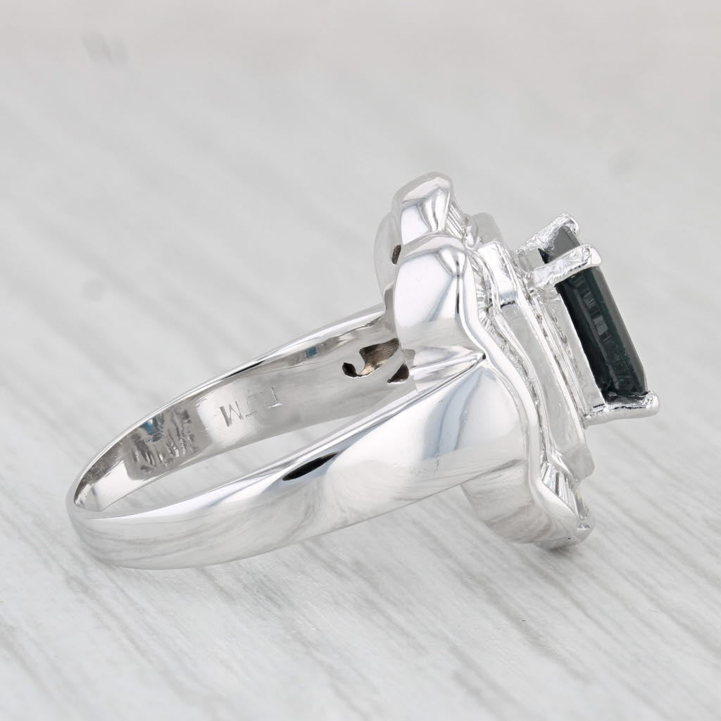 3.20ctw Emerald Cut Blue Sapphire Diamond Halo Ring 14k White Gold Size 8
