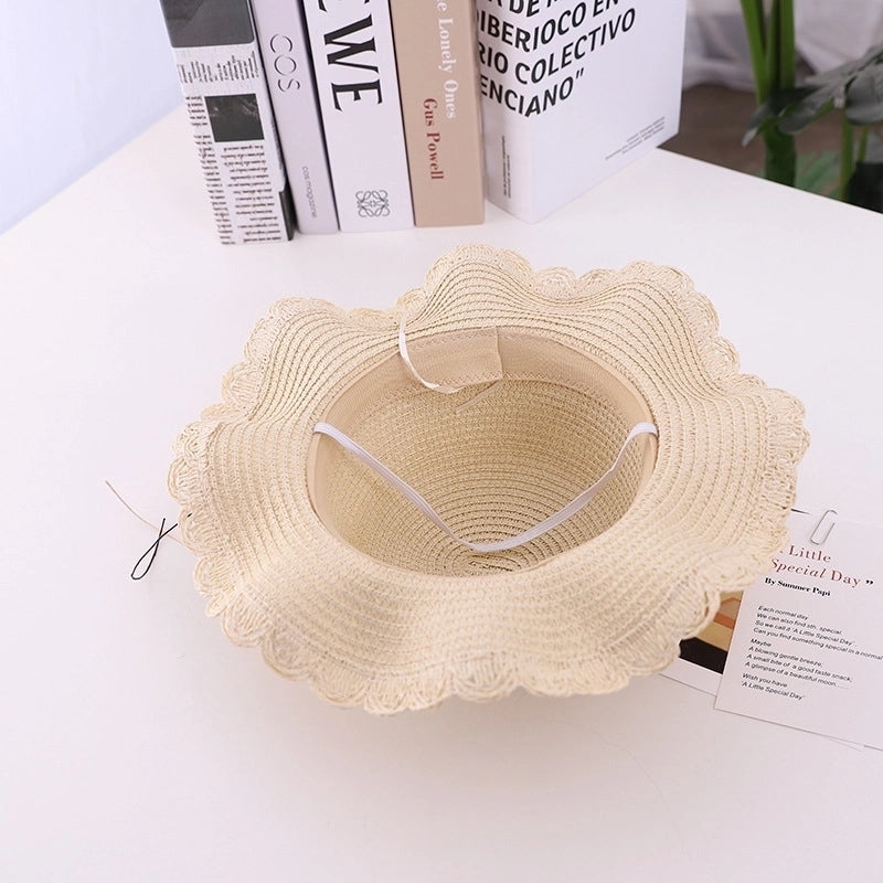 Fashion Flower Decoration Solid Color Children's Summer Beach Hat Sun Hat Straw Hat