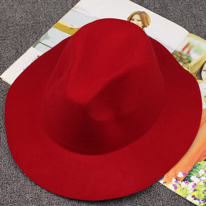 Autumn And Winter Solid Color Felt Hat Men And Women Retro Woolen Big Brim Jazz Hat Black Hat Big Along Fashion Hat