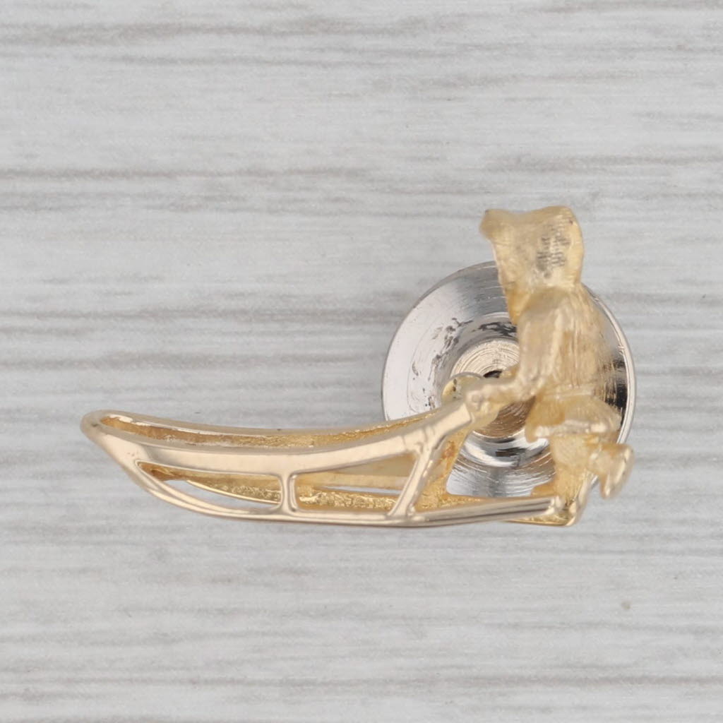 Vintage Figure Pushing Sled Pin 10k Yellow Gold Alaskan