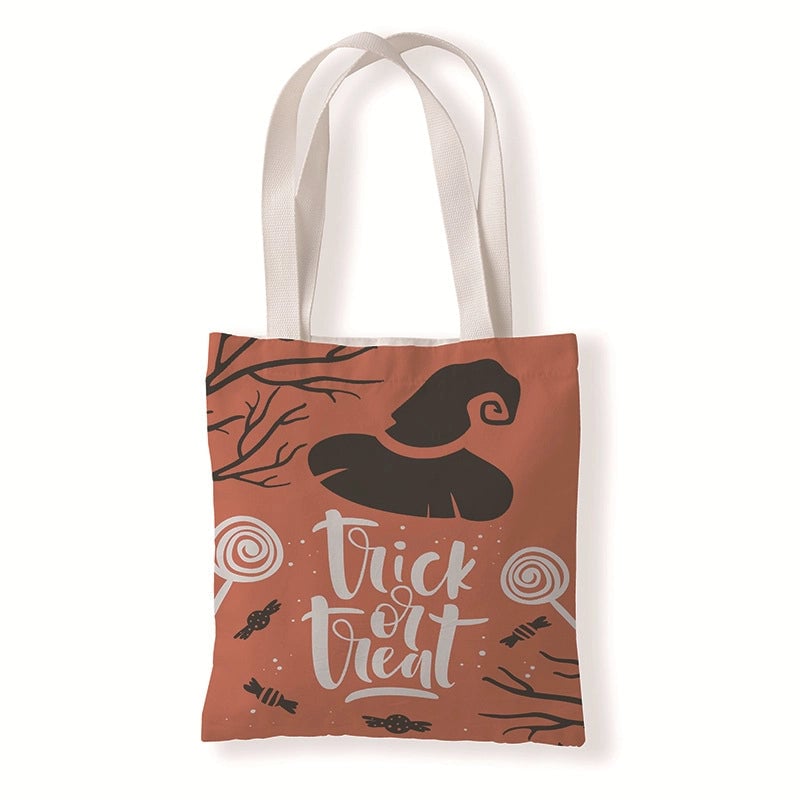 Halloween Unisex Medium Canvas Pumpkin Letter Elegant Streetwear Square Open Canvas Bag