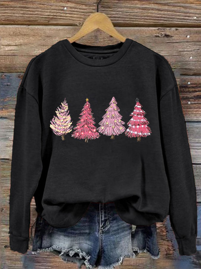 Women's Pink Light Tree Print Sweatshirt