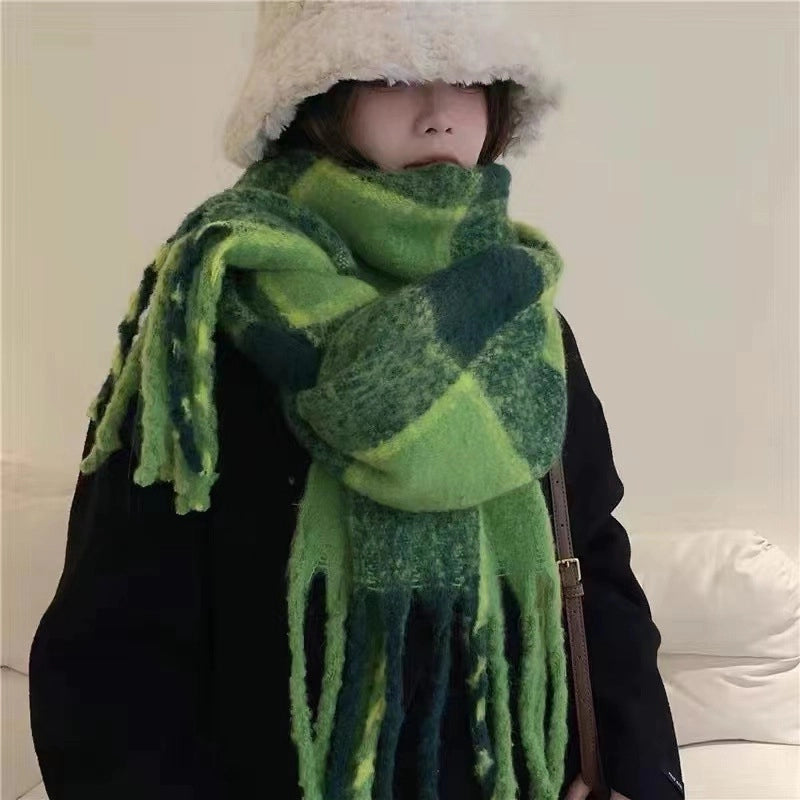 Latest Mohair Striped Tassel Scarf Fashion Geometric Gradient Shawl Versatile Thickened Scarf