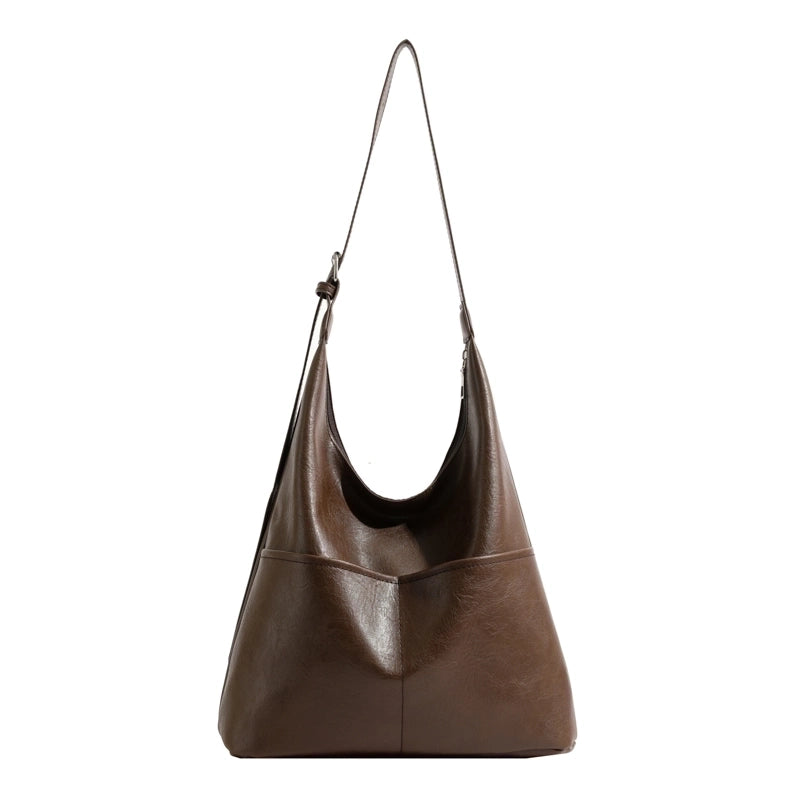 Women's Pu Leather Solid Color Classic Style Bucket Zipper Shoulder Bag