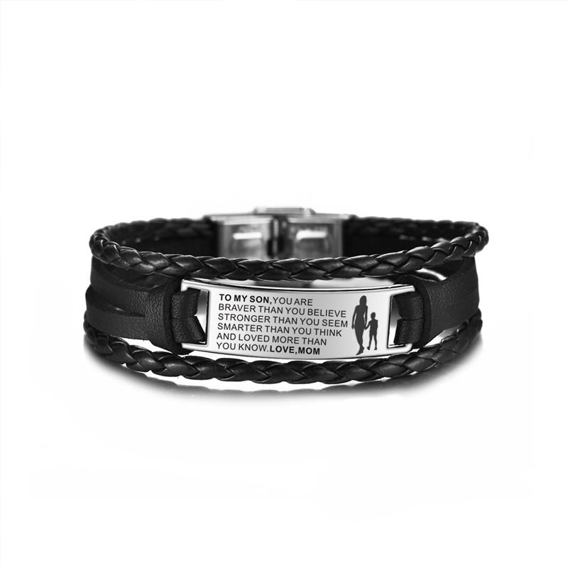 From Mom to Son - Steel & Leather Style Bracelet