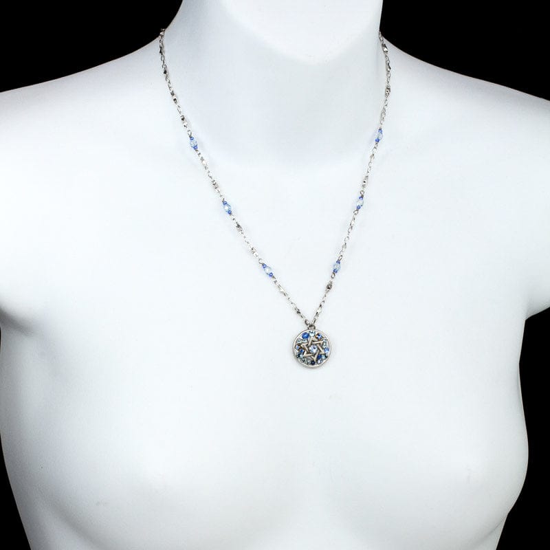 Silver and Blue Star of David Necklace