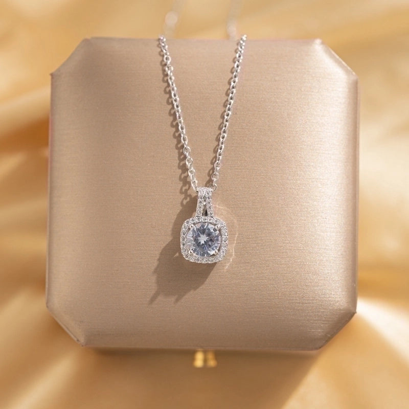 Elegant Square Titanium Steel Inlay Zircon Earrings Necklace