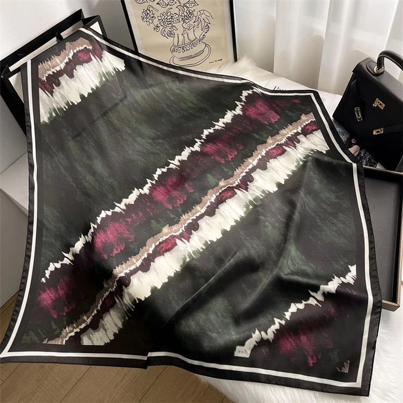 Women's Elegant Sweet Color Block Satin Printing Flowers Silk Scarf