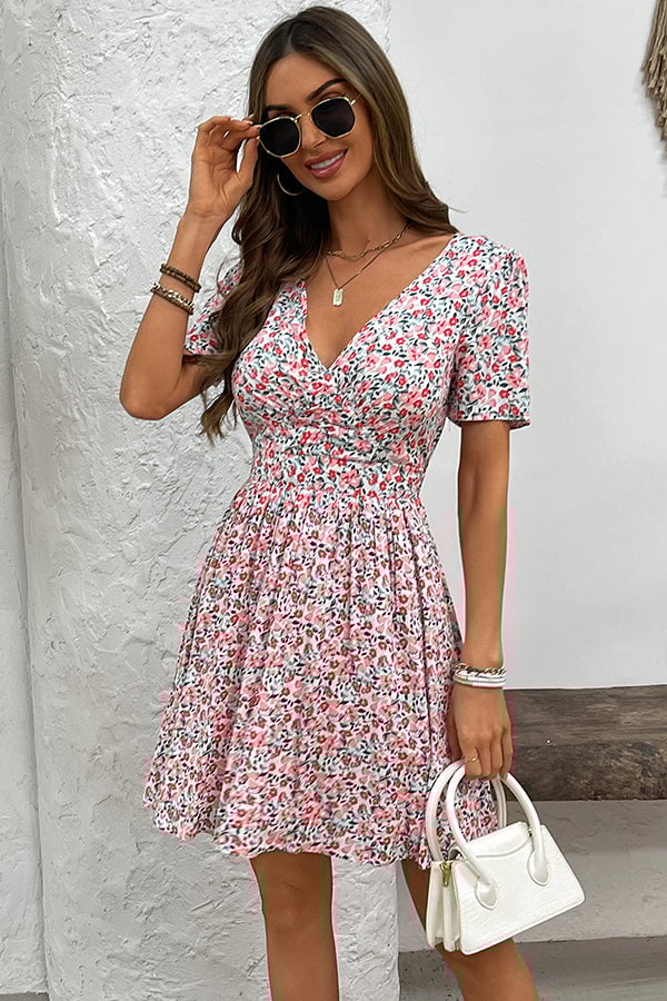 Fashion V Neck Floral Print Casual Dress