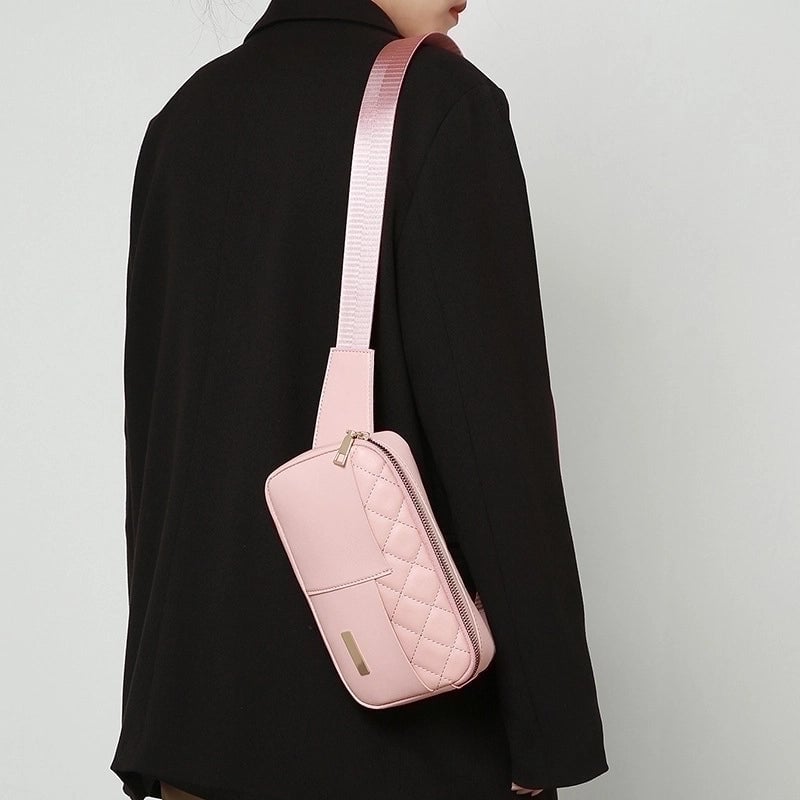 Women's Streetwear Solid Color Lingge Pu Leather Waist Bags