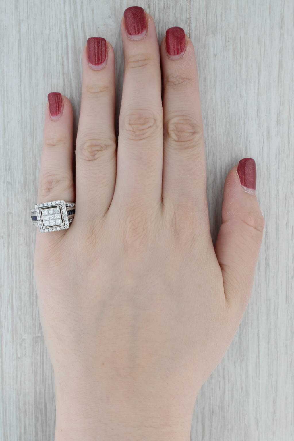 1.77ctw Diamond Halo Engagement Ring 14k White Gold Sapphire Accents Size 7