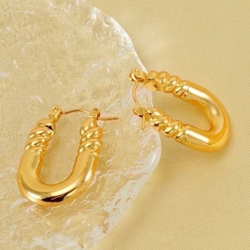 1 Pair Elegant Square Water Droplets Polishing Plating Stainless Steel Titanium Steel 18K Gold Plated Earrings