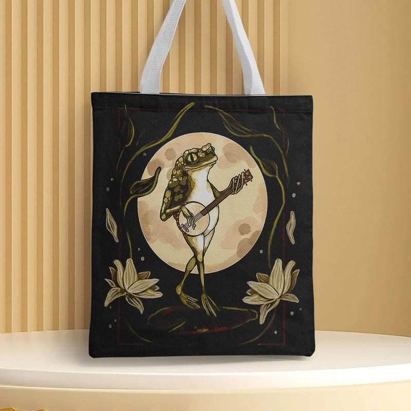 Women's Medium Canvas Frog Basic Classic Style Square Open Canvas Bag
