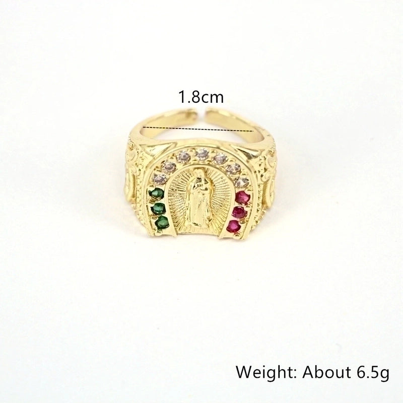 Fashion Inlaid Zircon Virgin Mary Copper Zircon Geometric Ring