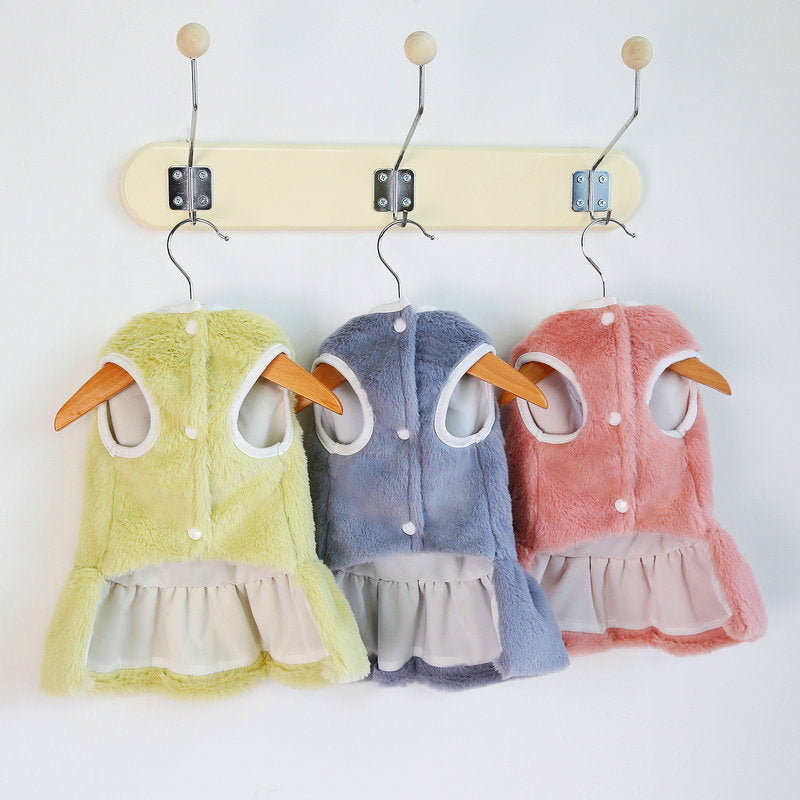 Fleece Solid Color Bowknot Dog Cat Harness Dress