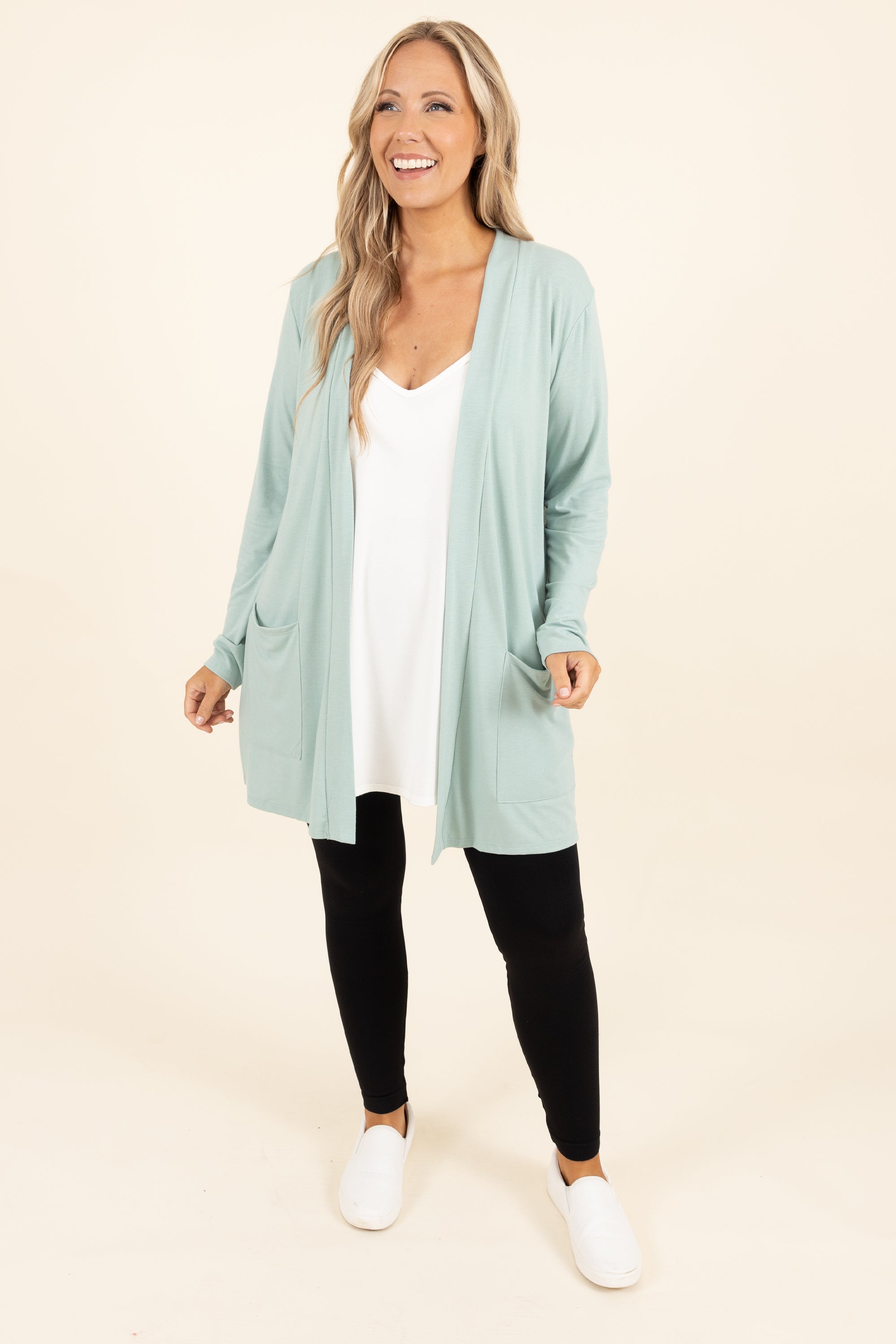 Kindness and Compassion Cardigan. Dusty Green