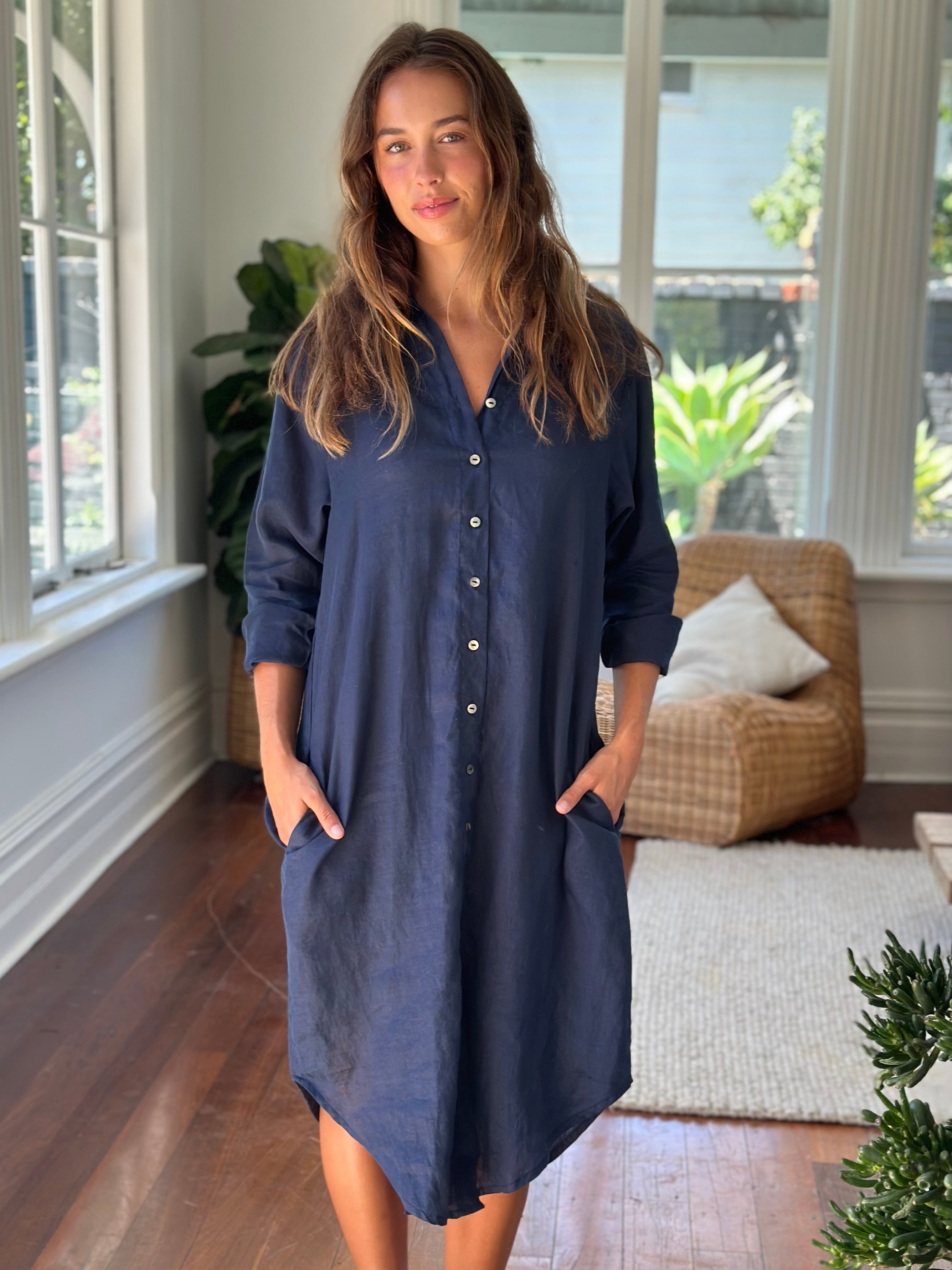 elena shirtdress - navy linen