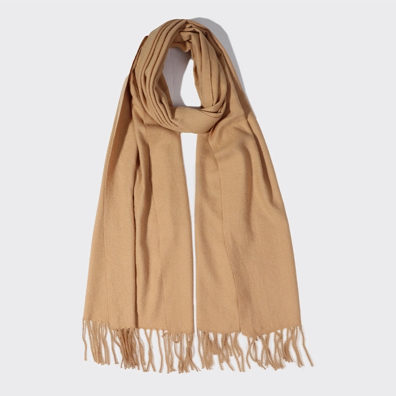 Solid Color Tassel Scarf Women's Winter  Autumn And Winter Thickened Long Imitation Cashmere Warm Shawl Simple Elegant