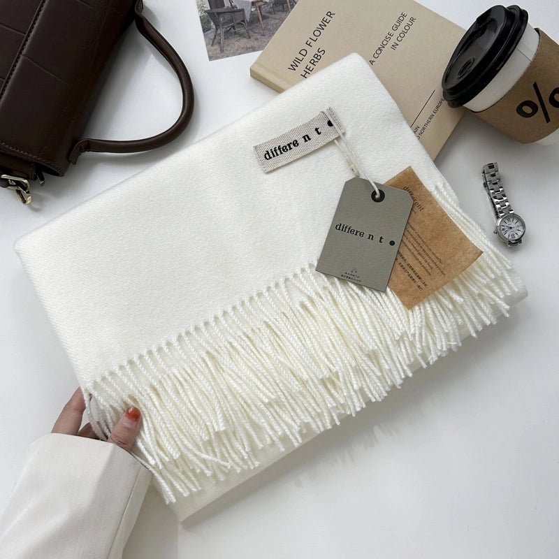 Women's Elegant Retro Solid Color Imitation Cashmere Tassel Scarf