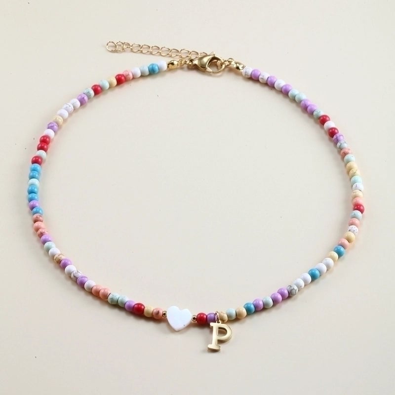 Vacation Letter Heart Shape Stainless Steel Natural Stone Handmade Necklace