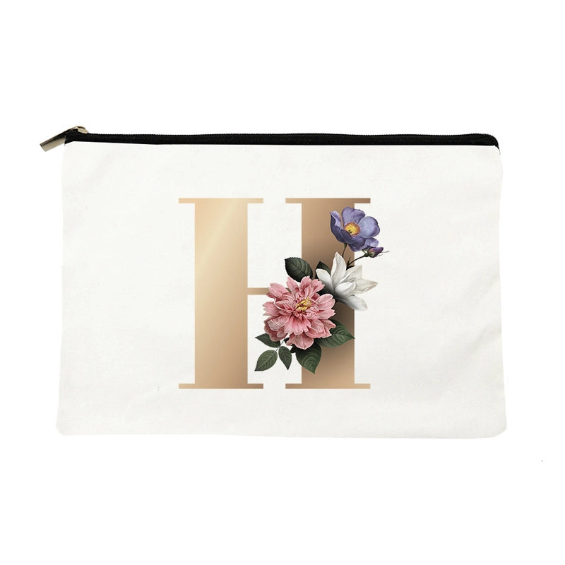 Letter Flower Makeup Bag Personalized Style English Letters Hand-held Cosmetic Bag Canvas Bag