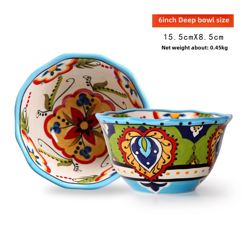 Style Creative Hand-painted Ceramic Plate Irregular Western Plate Fashionable Household Plate Bowl Combination Steak Plate