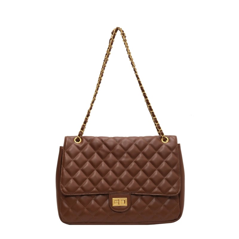 Women's Pu Leather Solid Color Classic Style Sewing Thread Square Lock Clasp Crossbody Bag