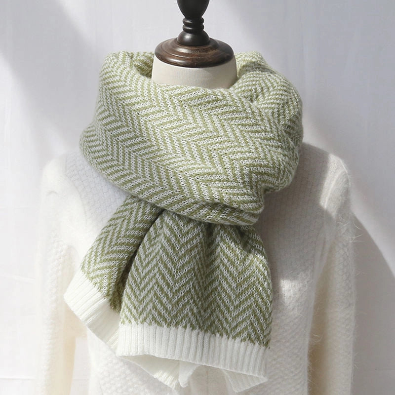 New Scarf Women's Winter Contrast Color Herringbone Pattern Knitted  Fashion Couple Color Matching Knitted Thickened Warm Scarf