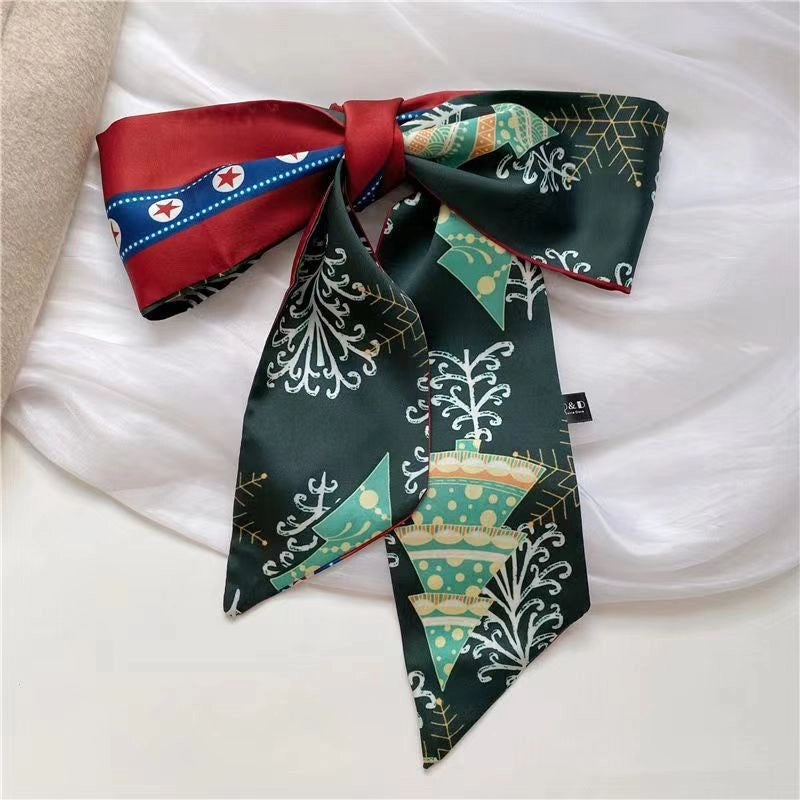Women's Casual Christmas Tree Santa Claus Elk Polyester Silk Scarf
